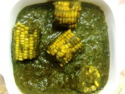 photo of taro / colcassia leaves and corn curry