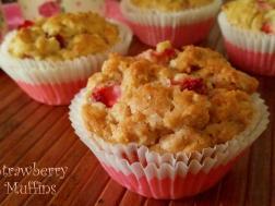 photo of egg-less strawberry muffins with oatmeal and whole wheat flour